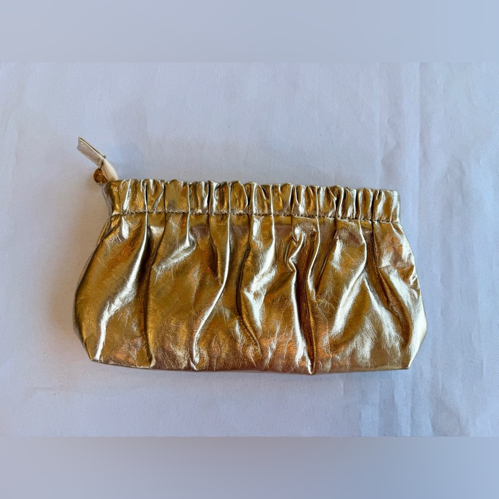 Donna Karan Cosmetics Gold Metallic Makeup Travel Clutch Bag